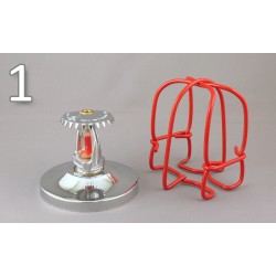 Economical sprinkler guard, made of metal with red enamel coating.