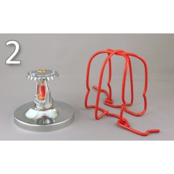 Economical sprinkler guard, made of metal with red enamel coating.