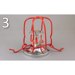 Economical sprinkler guard, made of metal with red enamel coating.