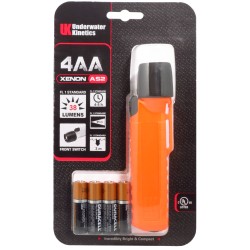 UK4AA-AS2 certified anti-explosion front switch flashlight with xenon bulb. Orange casing.