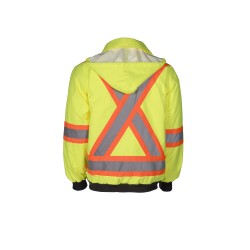 Manteau d’hiver haute visibilité 6-en-1 jaune fluorescent à bandes rétroréfléchissantes, CSA Z96-15 classe 2 niveau 2.