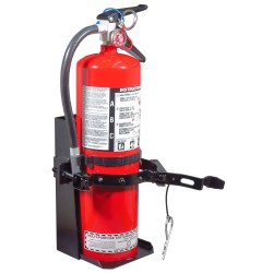 Box-type vehicle bracket for 5 lb portable fire extinguishers with 4 to 4 ½ inches in diameter