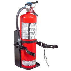 Box-type vehicle bracket for 5 lb portable fire extinguishers with 4 to 4 ½ inches in diameter