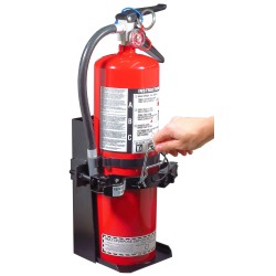 Box-type vehicle bracket for portable fire extinguishers with 8 to 8 ¼ inches in diameter