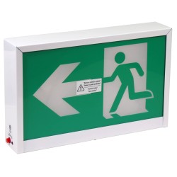 Green Running Man LED emergency exit sign, steel casing, with back-up battery