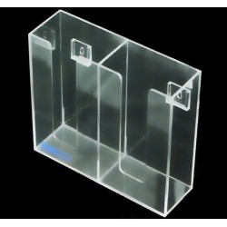 Clear acrylic glove box holder with 2 vertical bins, for wall mounting or table mounting.