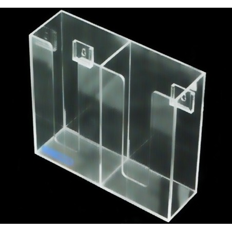 Distributeur en acrylique transparent à 2 compartiments pour boîtes de gants, pour installation murale ou sur une table.