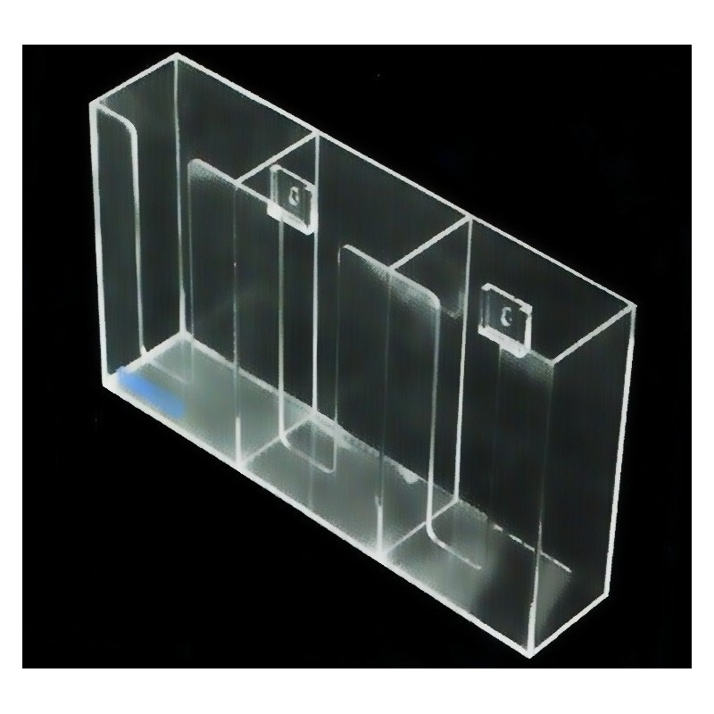 Distributeur en acrylique transparent à 3 compartiments pour boîtes de gants, pour installation murale ou sur une table.