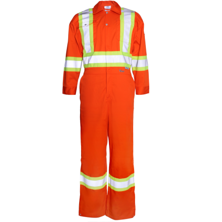 Orange coveralls with reflective band