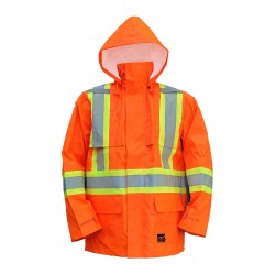Viking Hi-Viz orange Open Road® 150D polyester raincoat with silver stripes, CSA Z96-09, Class 2, Level 2 compliant (S to 5XL)