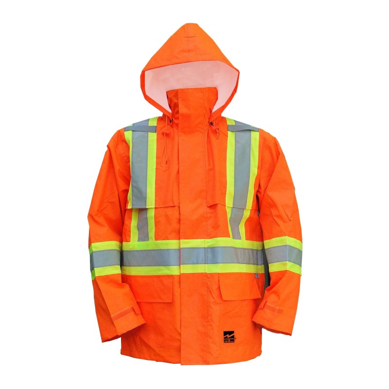 Viking Hi-Viz orange Open Road® 150D polyester raincoat with silver stripes, CSA Z96-09, Class 2, Level 2 compliant (S to 5XL)