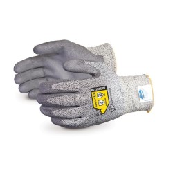 Superior Touch gray Dyneema cut-resistant gloves with PU coating, ASTM/ANSI puncture resistant level 3 & cut resistant level A2.