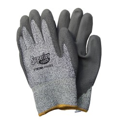 Superior Touch gray Dyneema cut-resistant gloves with PU coating, ASTM/ANSI puncture resistant level 3 & cut resistant level A2.