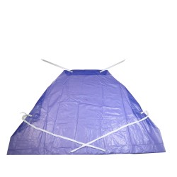 Economical blue PVC apron, 35 inches X 45 inches, 5 mils thick. Sold by dozen.