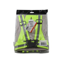 Economical hi-viz traffic sash, fluorescent yellow with retroreflective stripes, one size.