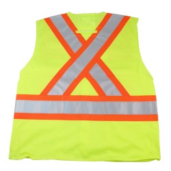 High-visibility yellow safety vest, 4 sizes, CSA Z96-15 class 2 level 2, 4 pockets.