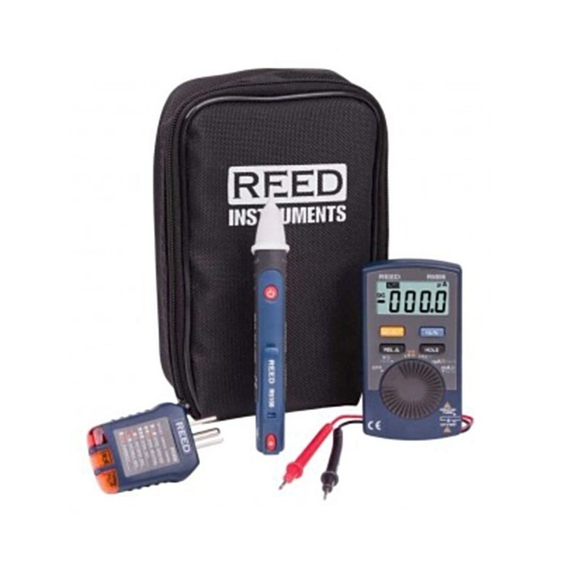 Combo household electrical test kit with 3 instruments and carrying case.