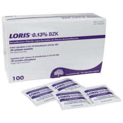 Benzalkonium chloride antiseptic pads, 100/box.