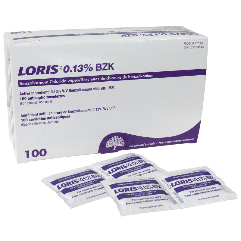 Tampons antiseptiques au chlorure de benzalkonium, 100 sachets/bte.