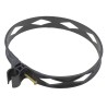 Heavy-duty black plastic extinguisher strap with hose clip, for Amerex Class D fire extinguishers.