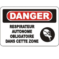 French OSHA “Danger Self-Contained Breathing Apparatus Mandatory in This Zone” sign: many sizes, materials, languages & options