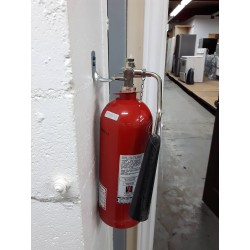 Wall hanger brackets for Flag brand 5 lb CO2 portable fire extinguishers