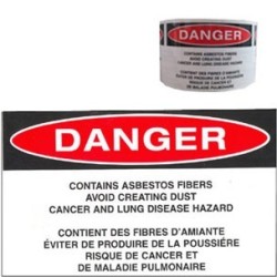 Bilingual sticky vinyl tag to identify bulky asbestos-containing waste in sealed wrapping. 5" X 3" sold by unit.
