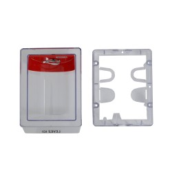 Stopper II® clear polycarbonate cover without horn, but with French labelling for surface mounted manual pull stations