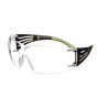 3M SF401SecureFit protective eyewear with anti-fog treated clear polycarbonate lenses with black temples w/ neon green accents