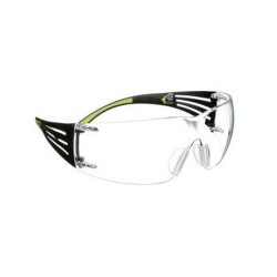 3M SF401SecureFit protective eyewear with anti-fog treated clear polycarbonate lenses with black temples w/ neon green accents