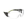3M SF401SecureFit protective eyewear with anti-fog treated clear polycarbonate lenses with black temples w/ neon green accents