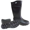 Bottes imperméables faites de PVC noir, la  tige (hauteur) de la botte est de 16 po (41 cm).