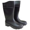 Bottes imperméables faites de PVC noir, la  tige (hauteur) de la botte est de 16 po (41 cm).