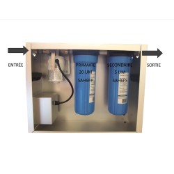 Pompe de filtration d’eau usée pour douche de décontamination TeleShower. Ensemble de filtres 25 µm et 5 µm inclus.
