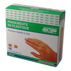 Pansements en plastique beige, 2 x 7.5 cm (3/4 x 3 po), 100/bte.
