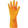 Orange  latex glove textured 13 in long and 29 mils thick. 