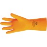 Orange  latex glove textured 13 in long and 29 mils thick. 