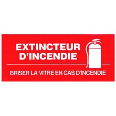 French self-adhesive vinyl "Fire Extinguisher In Case of Fire Break Glass" emergency and fire safety sign
