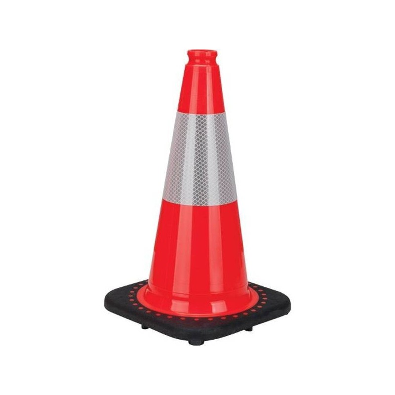 Orange traffic cone 18 in. with reflective band of 4 in. Weight: 3.8 lbs. Made from 100% PVC. 