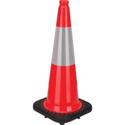 Cône de signalisation orange 28 pouces avec bande réfléchissante de 4 pouces. Fabriquées à 100 % de PVC, pèse 7.5 lbs  