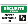 Affiche OSHA « Sécurité d’abord Civière disponible ici » en français: langues, options, formats & matériaux variés