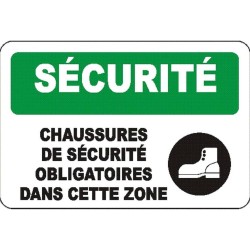Affiche OSHA «Sécurité Chaussures de sécurité obligatoires dans cette zone»: langues, options, formats & matériaux variés
