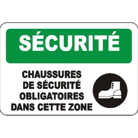 Affiche OSHA «Sécurité Chaussures de sécurité obligatoires dans cette zone»: langues, options, formats & matériaux variés