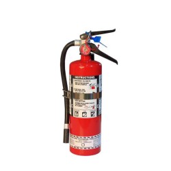 Portable fire extinguisher with powder, 5 lbs, type ABC, ULC 3A-40BC, with vehicle hook.