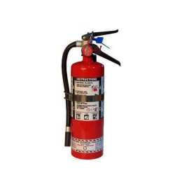 Portable fire extinguisher with powder, 5 lbs, type ABC, ULC 3A-40BC, with vehicle hook.