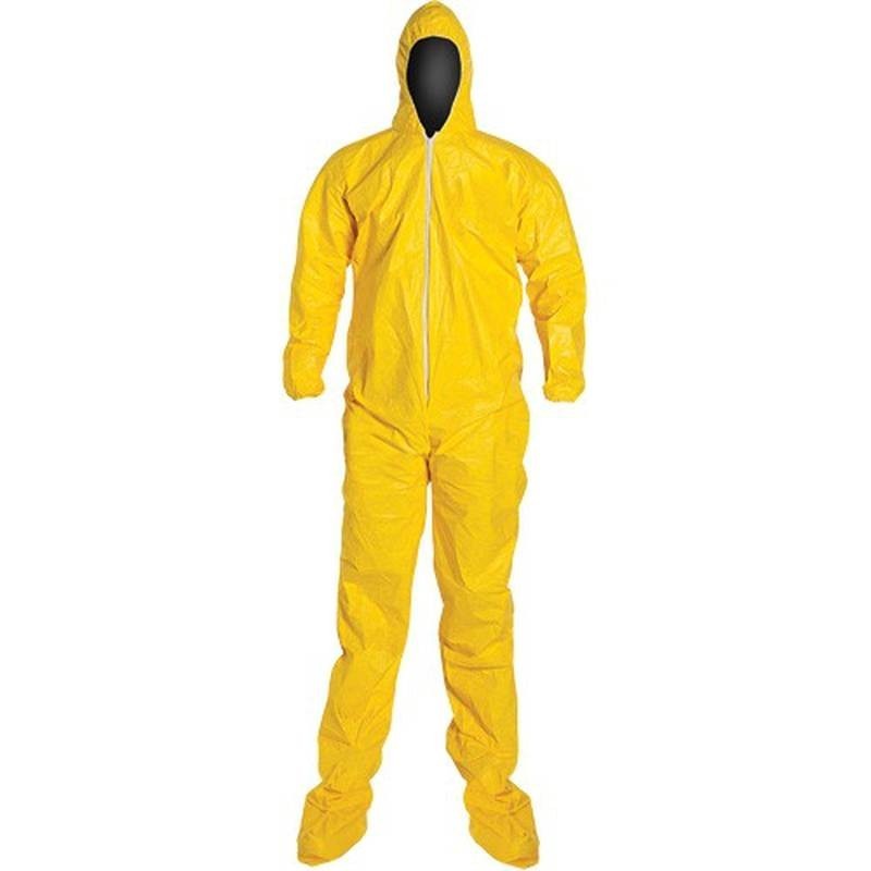 TYCHEM 2000 disposable yellow coverall with hood and boot covers, sold individually