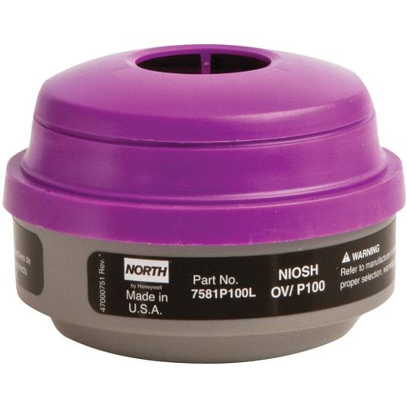 North approved organic vapours combined cartridge for half & full facepiece respirators series 5400, 7600 & 7700. Sold in pairs.