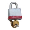 Regular padlock 1 9/16 in (40 mm) wide laminated steel body with case hardened steel shackle. 