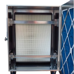 HEPA-AIRE deluxe portable air scrubber with airflow of 1300 or 2000 cfm. Ideal for asbestos abatement & decontamination workzone