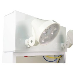 Combo LED emergency exit sign with green Running Man and 2 spotlights, steel casing, with back-up battery